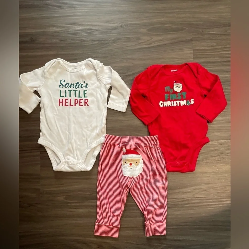 Carter's Red and White Baby Stripe Holiday Santa Matching Set size 6M